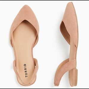 TORRID TAUPE POINTED SLING BACK FLATS 10W